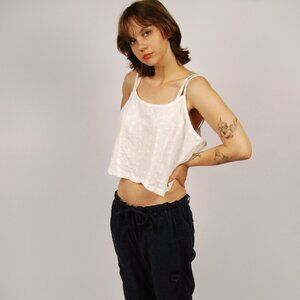 Y2K Embroidered Tank (XL) white vintage crop top Route 66 coquette cottage 2000s